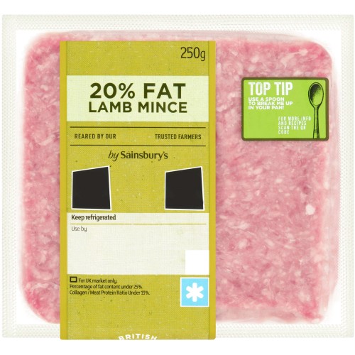 Sainsbury's British or New Zealand 20% Fat Lamb Mince (250g)