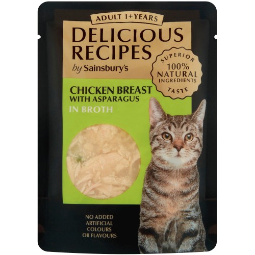 Sainsbury's Delicious Recipes Chicken Breast with Asparagus in Broth 1+ Years Adult Cat Food (70g)