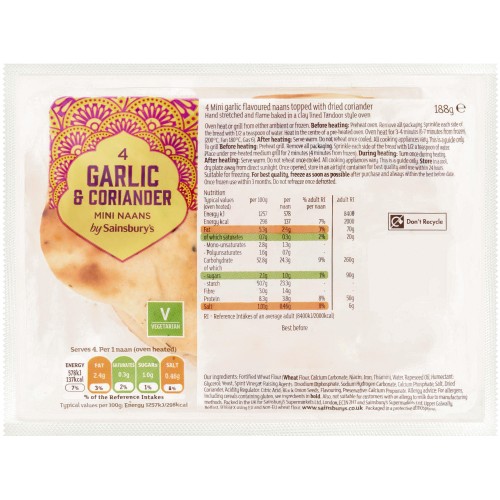 Sainsbury's Garlic & Coriander Mini Naan (4 x 188g)