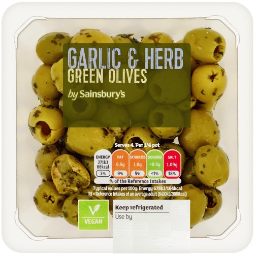Sainsbury's Garlic & Herb Green Olives (160g)