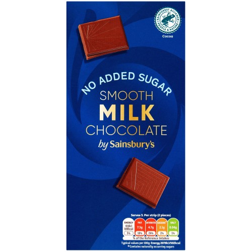 Sainsbury's No Added Sugar Milk Chocolate (100g)