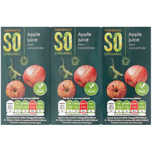 Sainsbury's Pure Apple Juice SO Organic (3 x 200ml)