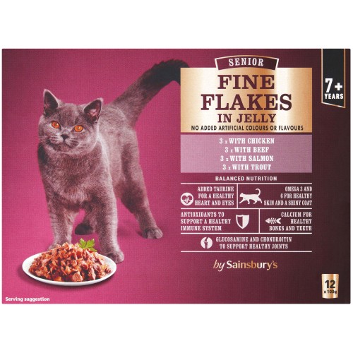 Sainsbury's Senior Fine Flakes Meat & Fish Selection in Jelly Cat Food 7+ Years (12 x 100g)