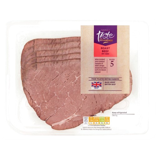 Seasoned with Salt & Pepper Cooked British Roast Beef Top Sliced (5 x 110g)