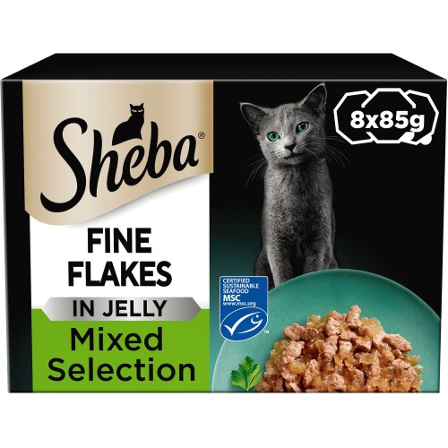 Sheba Fine Flakes Cat Food Trays Chicken & Salmon Jelly (8 x 85g)