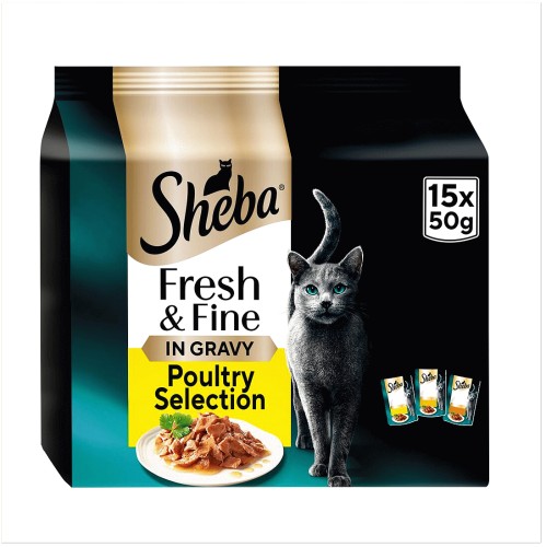 Sheba Fresh & Fine Cat Pouches Poultry Collection in Gravy (15 x 50g)