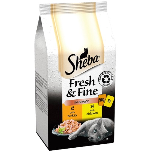 Sheba Fresh & Fine Wet Cat Food Pouches Poultry & in Gravy (6 x 50g)