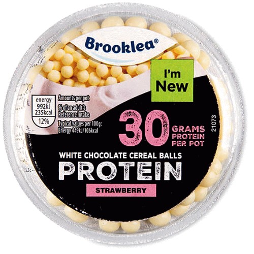 Strawberry Flavoured Protein Yogurt with White Chocolate Balls
