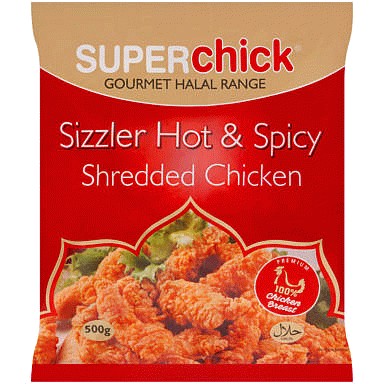 Super Chick Sizzler Hot & Spicy Shredded Chicken (500g)