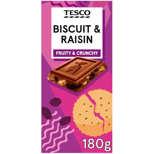 Tesco Biscuit & Raisin Loaded Milk Chocolate (180g)