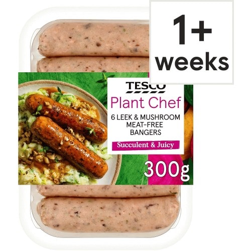 Tesco Plant Chef 6 Leek & Mushroom Meat-Free Bangers (300g)
