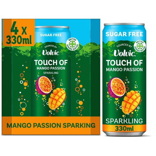 Touch of Mango Passion Sparkling Sugar Free Flavoured Water by Volvic (4 x 330ml)