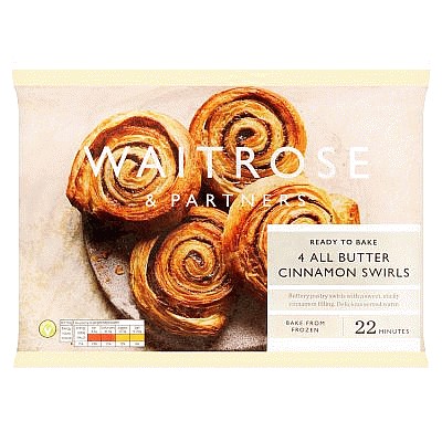 Waitrose Ready To Bake 4 All Butter Cinnamon Swirls (360g)