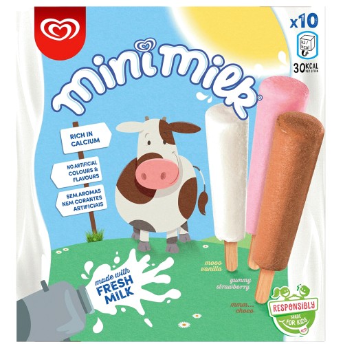 Wall's Mini Milk Multipack 10x35 Ice Cream Lollies Vanilla Strawberry Chocolate (10 x 35ml)