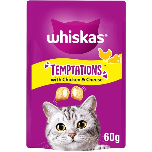 Whiskas Temptations Adult Cat Treat Biscuits with Chicken & Cheese (60g)
