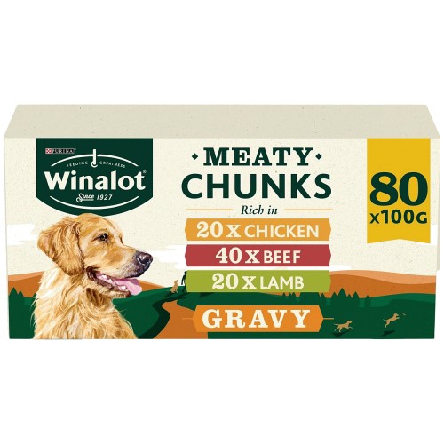 Winalot Meaty Chunks Mixed In Gravy Wet Dog Food (80 x 100g)