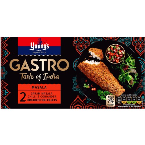 Young's Gastro 2 Garam Masala Chilli & Coriander Breaded Fish Fillets (270g)