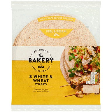 ASDA The Bakery 8 White & Wheat Wraps (488g)