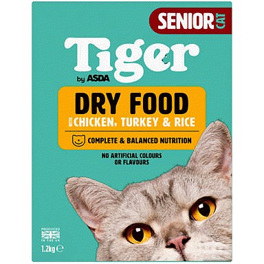 ASDA Tiger Senior Cat Dry Food with Chicken Turkey & Rice (1.2kg)