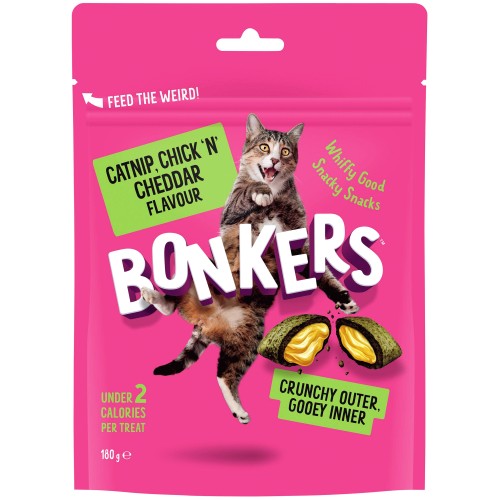 Bonkers Crunchy And Soft Cat Treats Catnip Chick N' Cheddar Flavour 6.3 oz (180g)