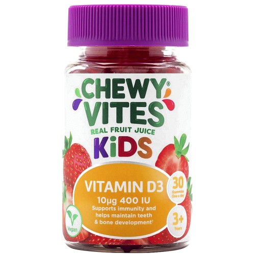 Chewy Vites Kids Real Fruit Juice Vitamin D3 400IU Gummies 30 High Strength One a Day 3+ Years