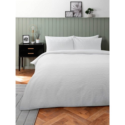 George Home White Embossed Flower Duvet Set Super King
