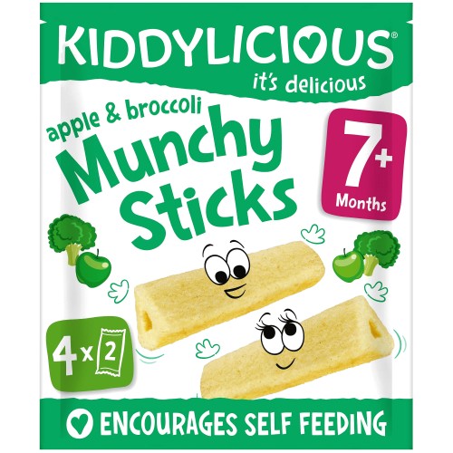 Kiddylicious Apple & Broccoli Munchy Sticks Baby Snacks (4 x 4g)