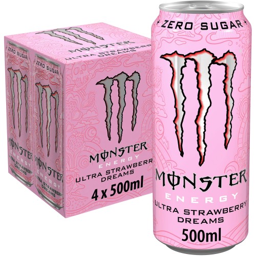 Monster Energy Drink Ultra Strawberry Dreams Zero Sugar (4 x 500ml)