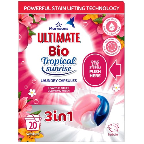 Morrisons 3 in 1 Ultimate Bio Tropical Sunrise Laundry Capsules 20 Washes