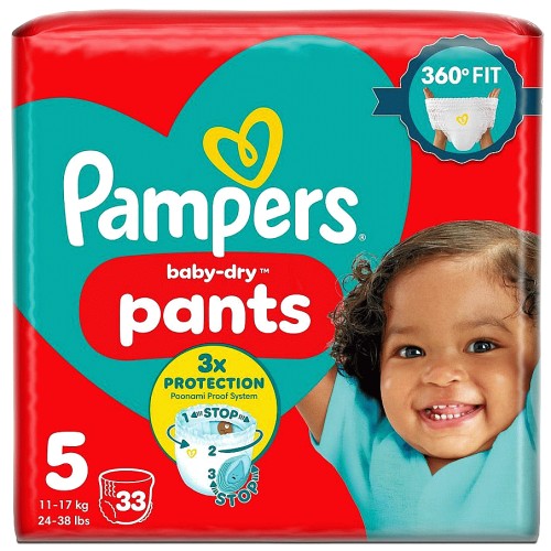 Pampers Baby-Dry Pants Size 5 Essential Pack 33 Nappies (33 x 12kg, 17kg)