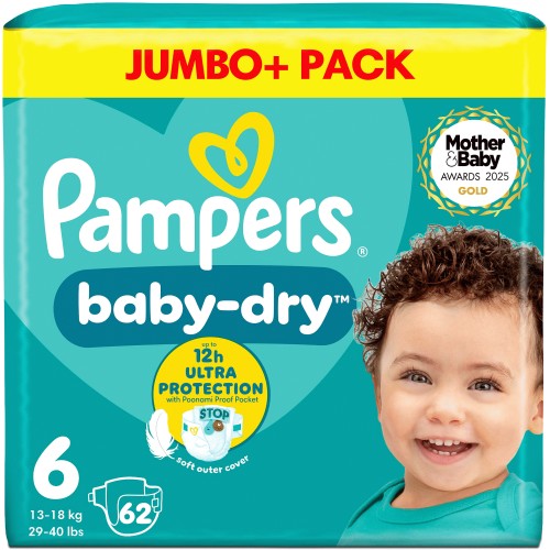 Pampers Baby-Dry Size 6 Jumbo+ Pack Nappies (62)