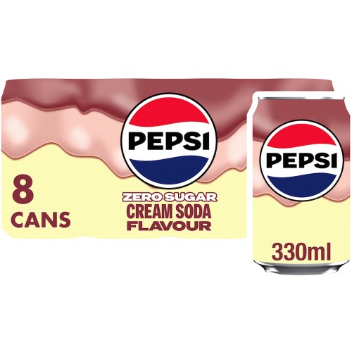 Pepsi Cola Zero Sugar Cream Soda Flavour Cans (8 x 330ml)