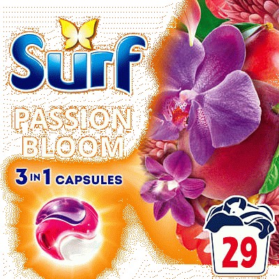 Surf 3 in 1 Laundry Washing Detergent Capsules Passion Bloom 29 washes
