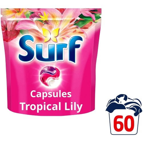 Surf 3 in 1 Laundry Washing Detergent Capsules Tropical Lily 60 washes (60w)