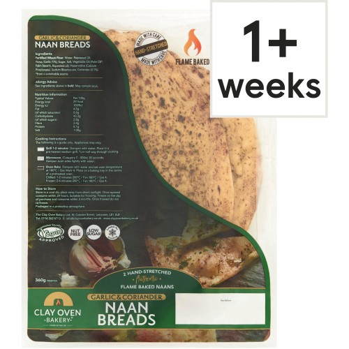 The Clay Oven Bakery 2 Garlic & Coriander Naan Bread (2 x 360g)