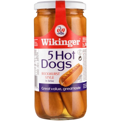 Wikinger 5 Hot Dogs Bockwurst Style in Brine (5 x 380g)