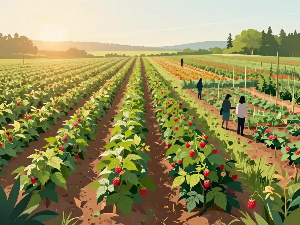 cueillette framboise champ cultivé et nature