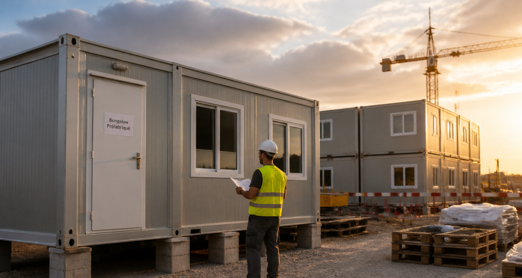 bungalow préfabriqué moderne sur chantier