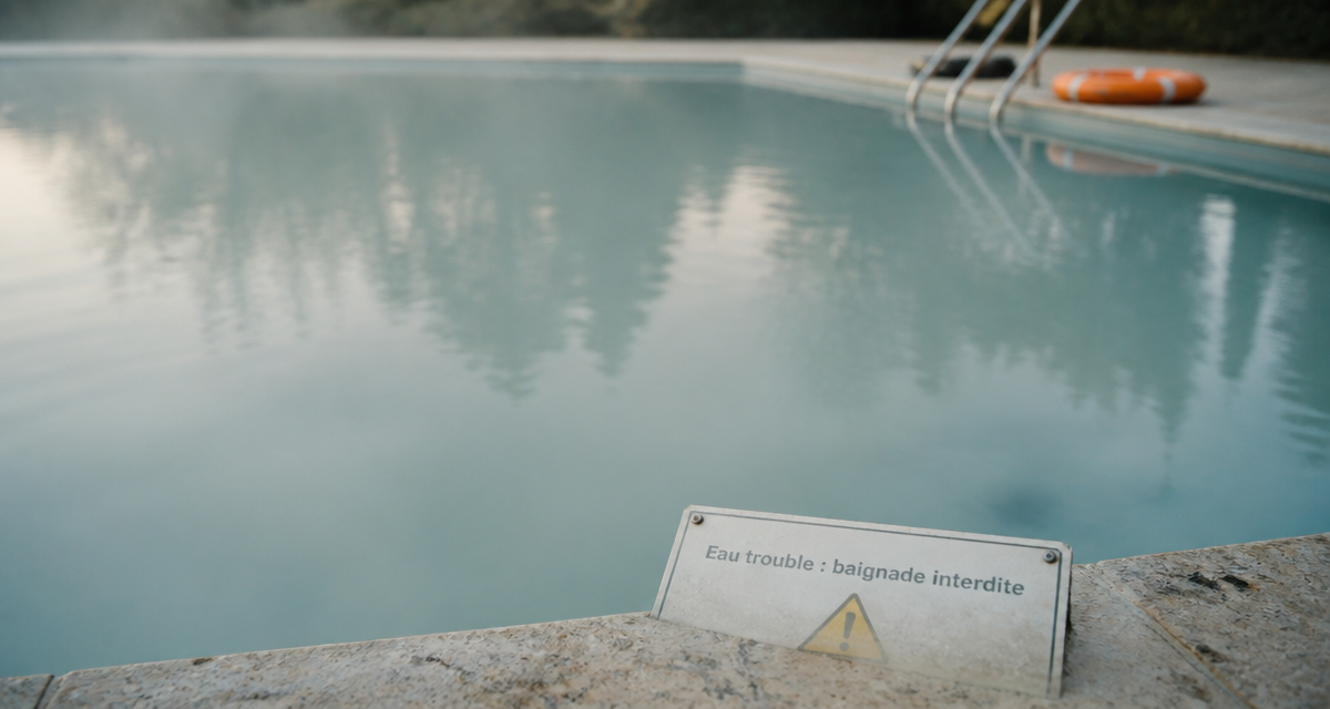 eau piscine laiteuse peut on se baigner, bassin trouble, baignade interdite