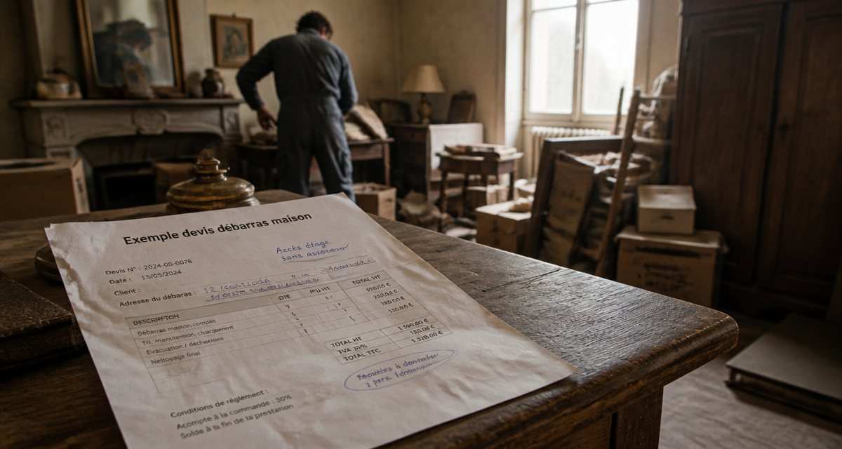 exemple devis débarras maison sur table, tri meubles