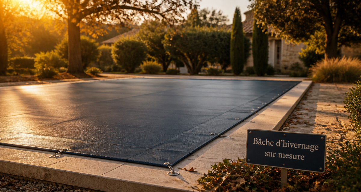 bache hivernage piscine sur mesure tendue margelles