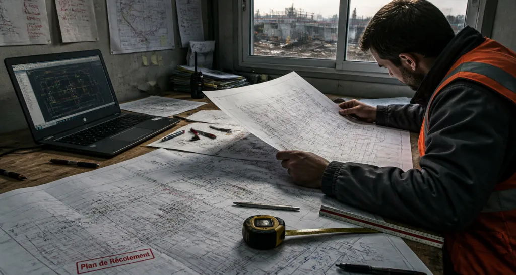 plan de récolement sur table de chantier