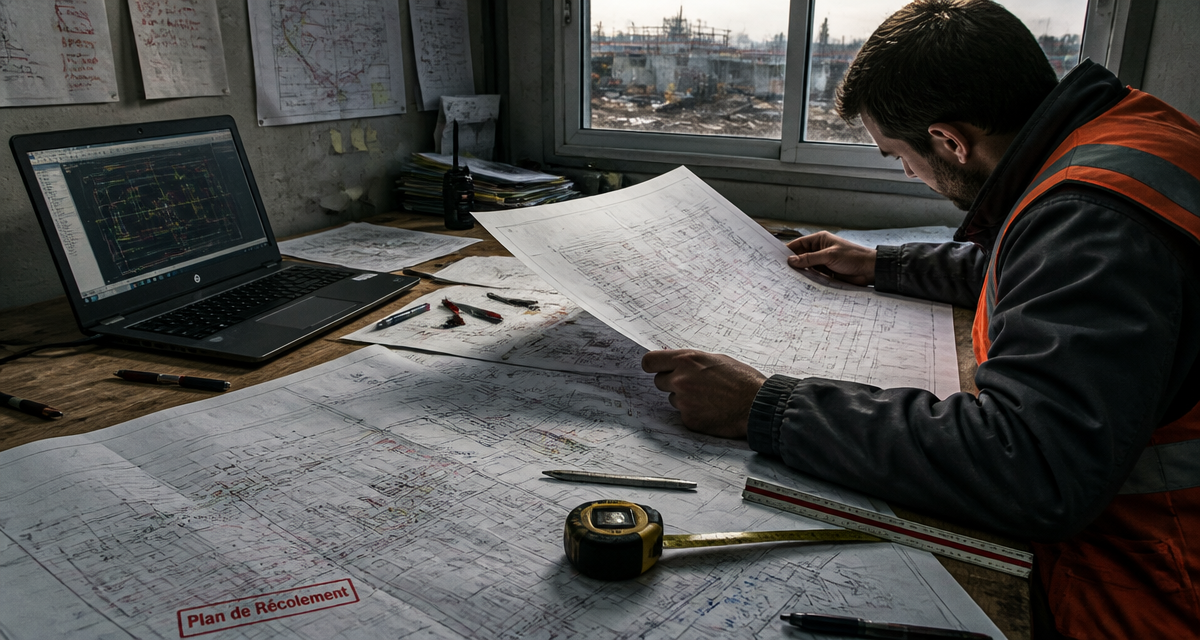 plan de récolement sur table de chantier