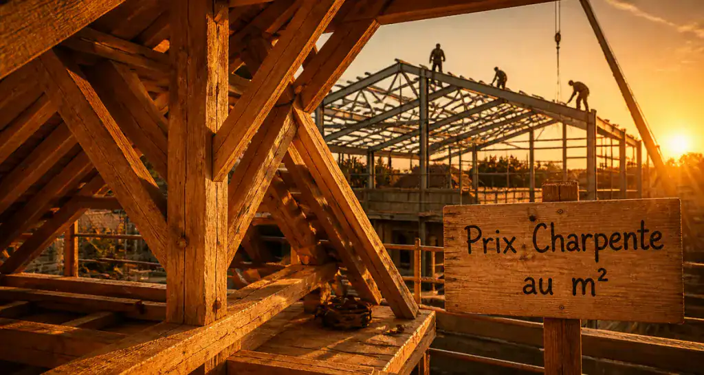 prix m2 charpente bois métal chantier
