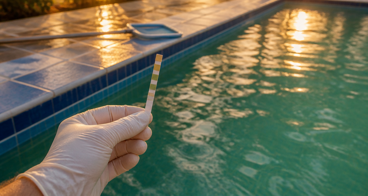 Produit miracle eau verte piscine, analyse bandelette
