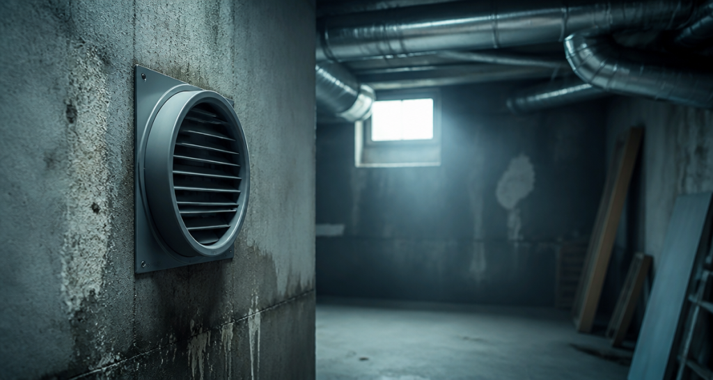 ventilation mecanique sous sol bouche extraction mur beton