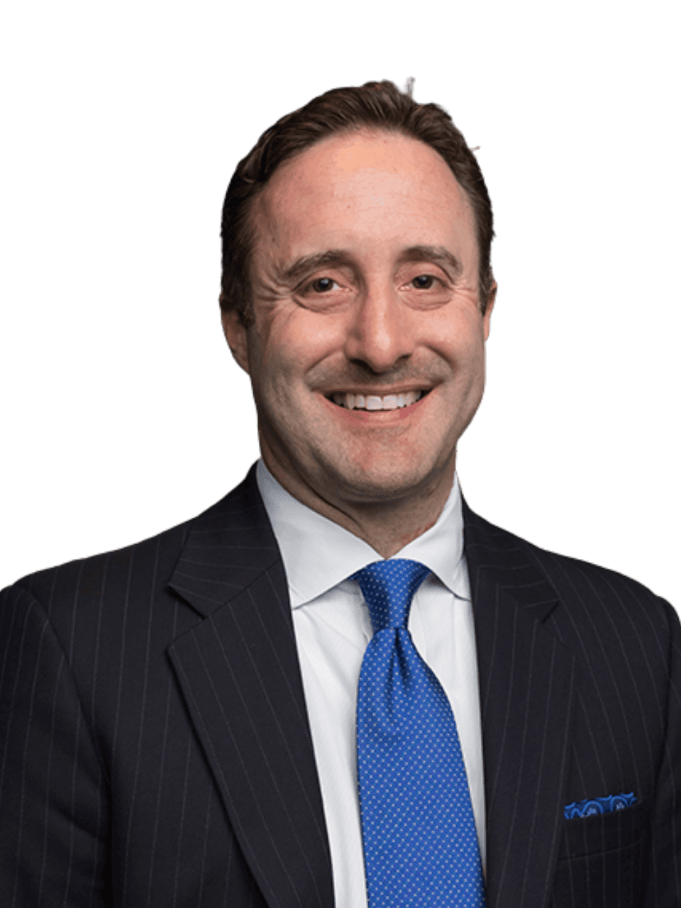 Professional man in suit smiling, representing connection and communication skills.