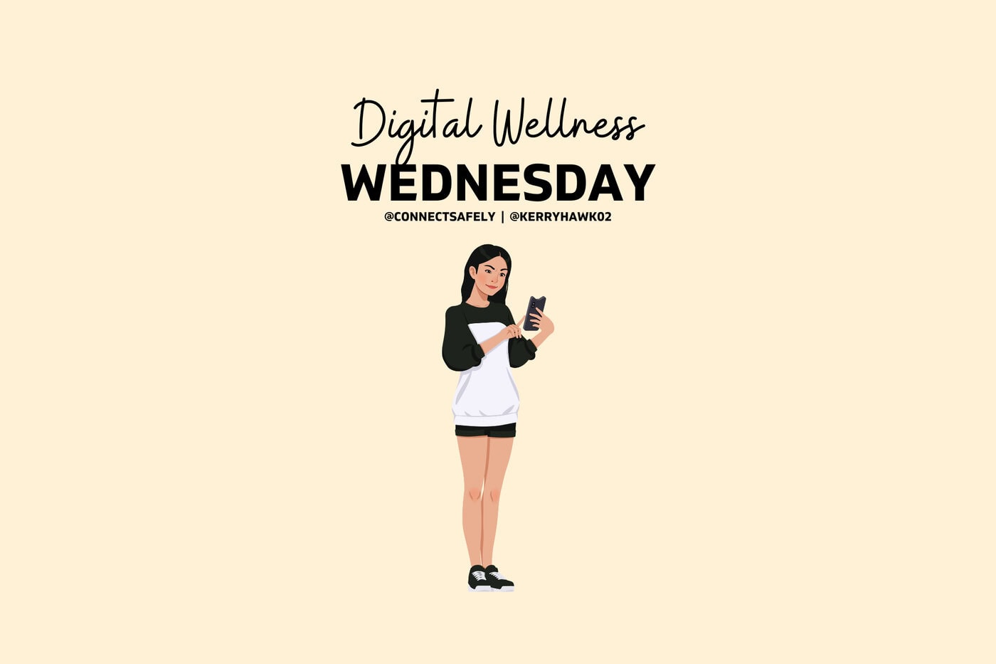 illustration of Digital Wellness with a girl holding her cell phone
