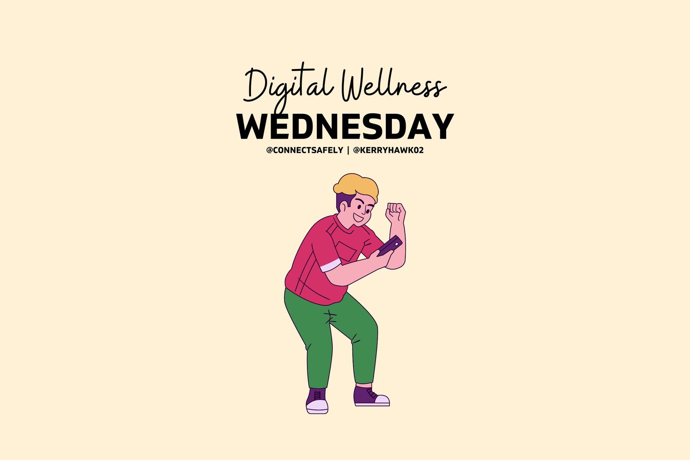 illustration of Digital Wellness with a boy looking at his cell phone