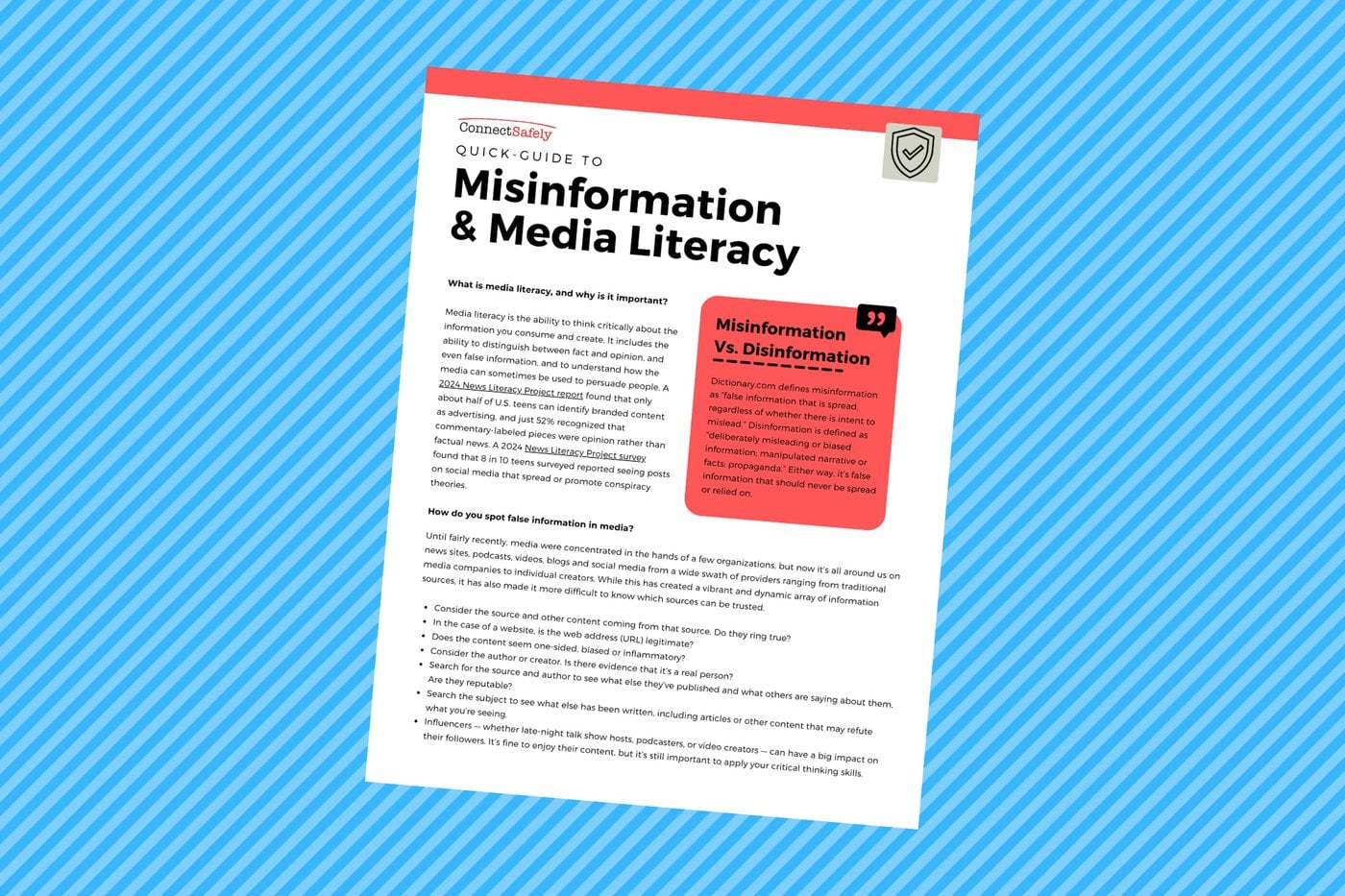 graphic of ConnectSafely Quick Guide to Misinformation & Media Literacy